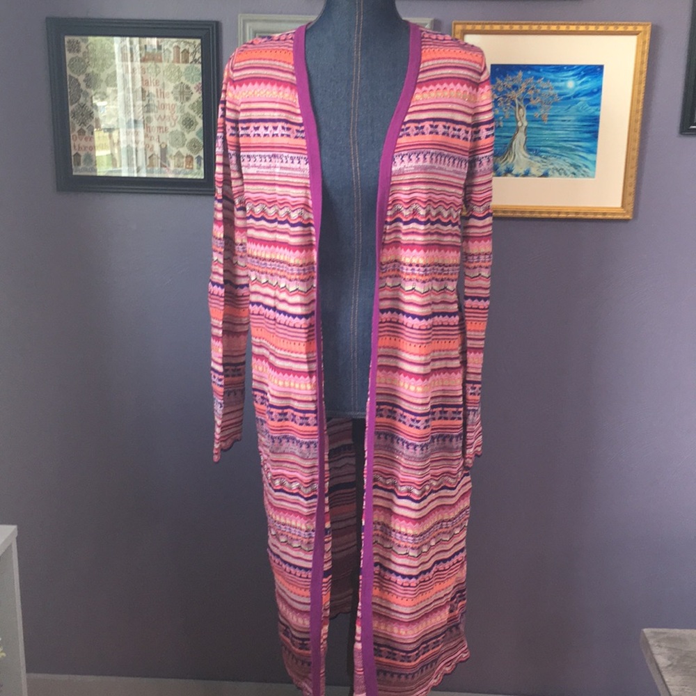 Chicos Colorful Duster Size 1 Lightweight EUC